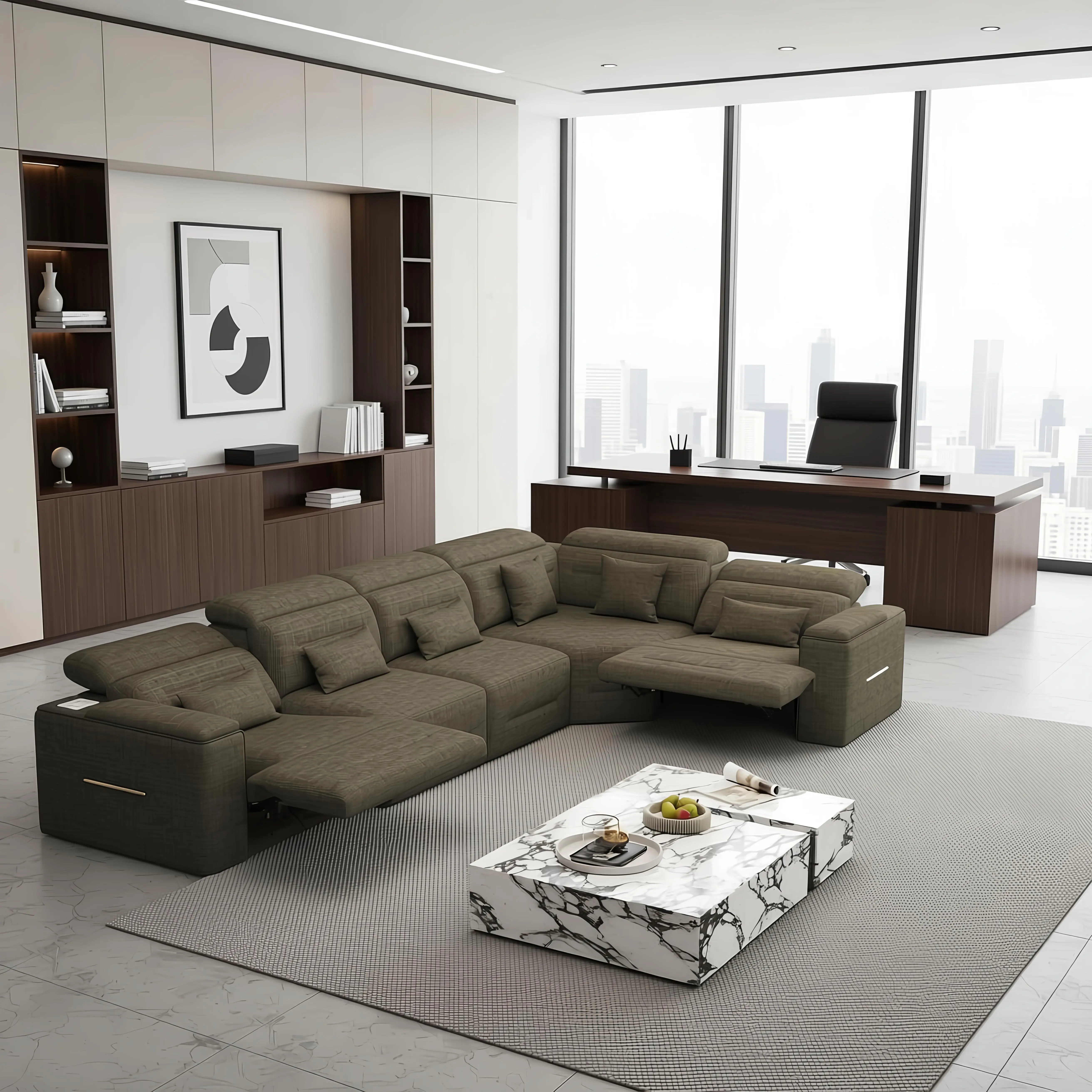 Modern 122.05" 5-Piece L-Shaped Corner Sectional Sofa with Bluetooth Speaker, USB Port, Storage, Adjustable Headrest, Adjustable Arms, Easy Setup, 330 lbs Capacity for Living Room, Office
