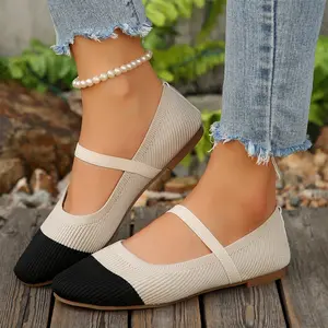 Women's Pointed Toe Knit Ballet Flats for Office Casual Wear Stretchy Dressy Slip-On Shoes