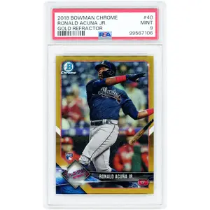 Ronald Acuna Jr. Atlanta Braves 2018 Bowman Chrome Gold Refractor #40 #32/50 PSA Authenticated 9 Rookie Card - Fanatics Authentic Certified