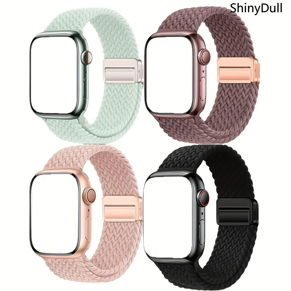 4-Pack Braided Nylon Watch Straps Accessories - Adjustable Elastic Wearable Sport Bands with Magnetic Clasp, Single Ring Buckle for 38mm-49mm Smartwatches, Smartwatch Accessories, Wearable Accessories