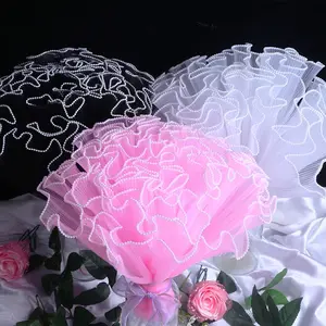 28x380cm Lace Wave Net Fabric, Pleated Wedding Decoration Material, Luxurious Semi-Transparent Gift Paper for Valentine's Day, Lace Mesh
