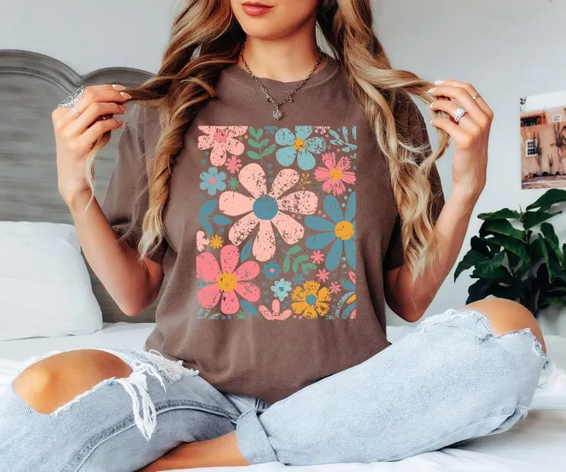 Comfort Colors® Boho Wildflowers, Flowers Shirt, Womens Graphic Tee, Floral Shirt, Nature Lover Gift, Cottagecore Shirt, Boho Summer Shirt