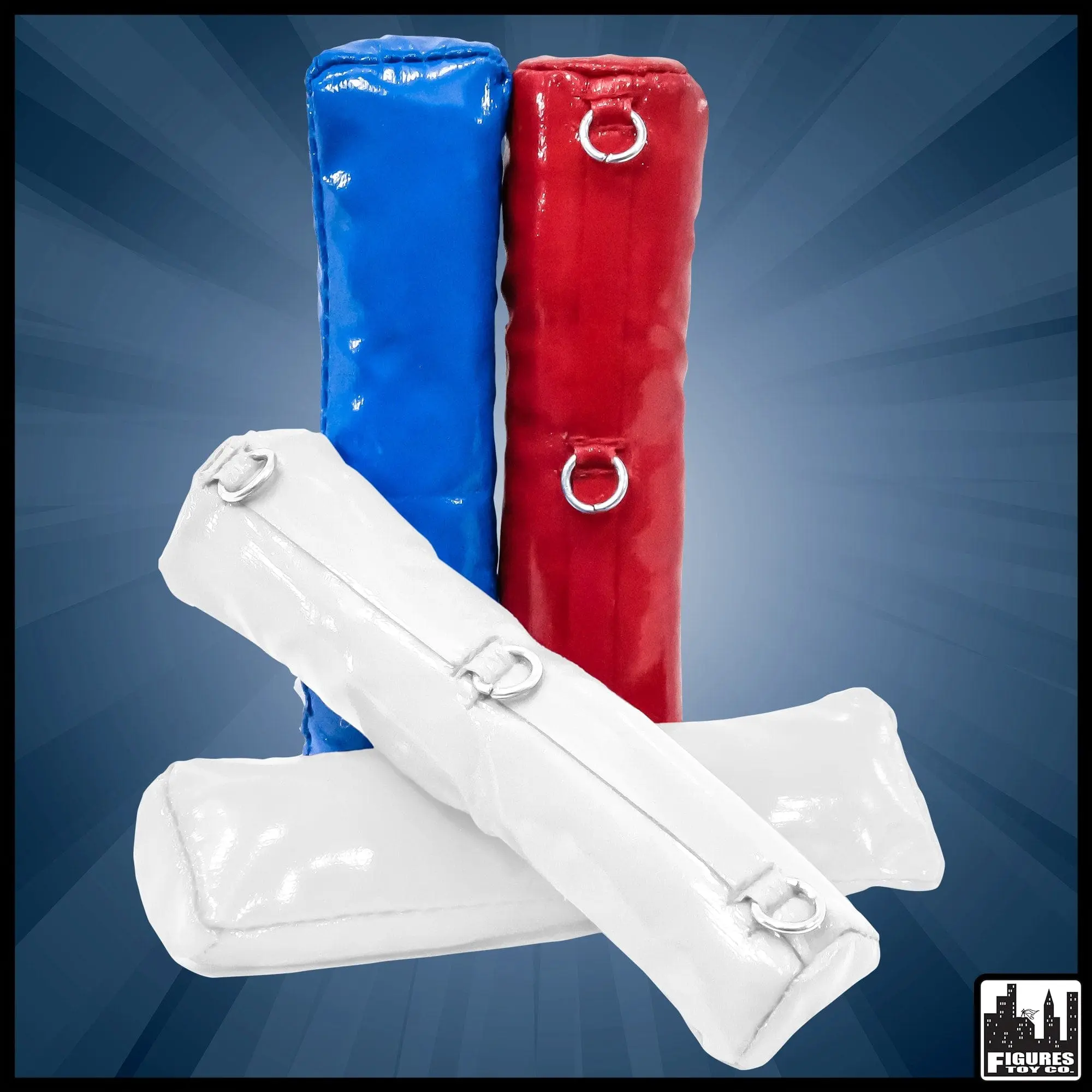 Set of 4 Wrestling Ring Corner Pads for Wrestling Action Figures: Red, White & Blue Set of 4 Wrestling Ring Corner Pads for Wrestling Action Figures: Red, White & Blue