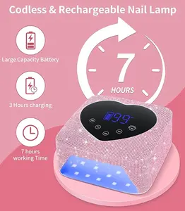 Rechargeable Heart-Shaped UV LED Nail Lamp with Rhinestones & Pearls, for Manicure, Salon Acrylic Drying, Nail Art Use