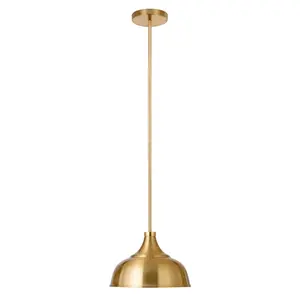 Hampton & Thyme 10.75" Wide Pendant with Metal Shade Brass: Industrial Style, Adjustable Height, UL Listed