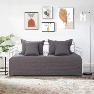 5 Piece Twin Daybed Cover Set All Season Lightweight Daybed Comforter with Matching Shams and Decorative Pillows Double Sided Quilting 39"x75" Gray
