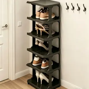 6 Tier Vertical Narrow Shoe Rack, Stackable Plastic Shoe Storage Shelf, Tall Organizer for Front Door Entryway Closet Small Spaces