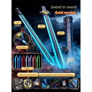 Viral Sparkle Spray Light Saber for Boys, Dual Blade Swords-in-Sword Toy, Cool Flashing Laser Sword Battle Blade, Screen-Free Indoor Outdoor Play, Perfect Birthday Holiday Gift for Kids