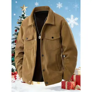 Men's Fall Winter Sportswear Twill Jacket, Long Fitted Casual Outerwear, Washable Polyester Material, Multi-Functional Zipper Pockets Design, Coats