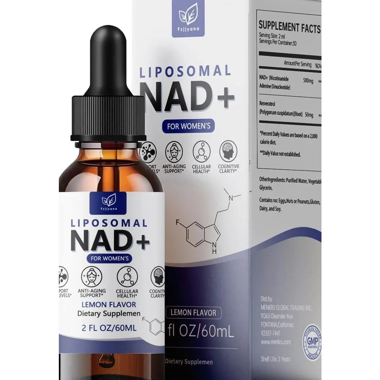 Liposomal NAD Drops for Women,NAD Liquid Supplement with Resveratrol - Natural Antioxidant,Energy Metabolism Support & Mitochondrial Health,Additives Free - Lemon Flavor