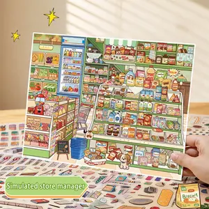 Immersive Miniature Store Scene Stickers, Multi-Scene DIY Scrapbook Decorations, No-Cut Full View Positioning, Perfect for Crafting
