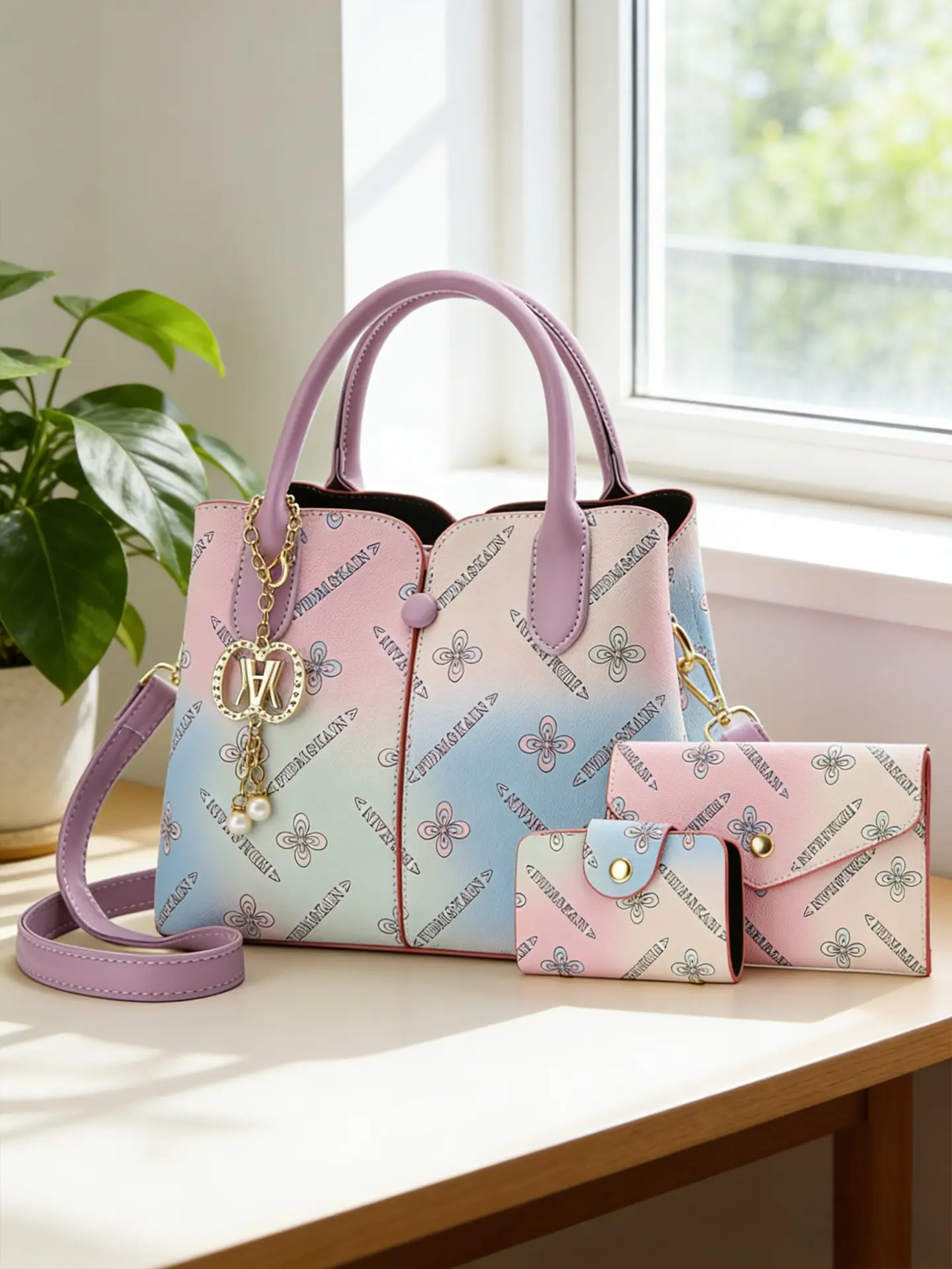 Elegant Printed Women's Bag, Classic Color Combination, High-Quality Leather Handbag, Fashionable Handbag, Suitable for Commuting and Shopping, Trendy Commuter Purse, Multiple Colors Available, Elegant Bags, Handbag Set