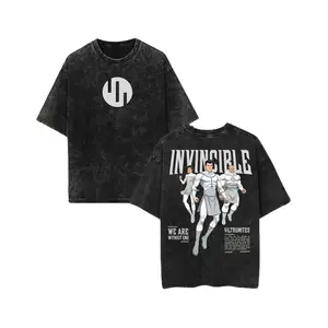 Invincible Viltrumites Washed Graphic Tee Oversized Vintage Black T-Shirt We Are Without End Unisex Streetwear