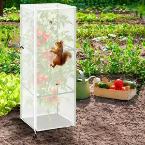 Garden Bird Netting Plant Cover, Plant Protector for Square Tomato Cage, Insect Bird Barrier with Zipper & Drawstring, Tomato Trellis Protection