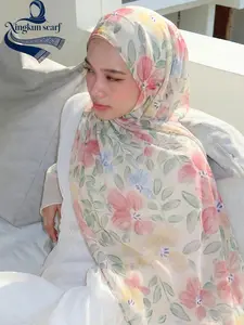 Women's Elegant Floral Hijab Scarf, Breathable Beach Long Shawl, Muslim Fashion Daily Turban, Stylish Printed Headscarf