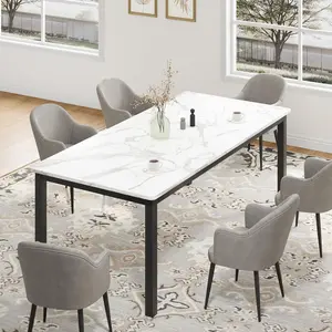 Garvee 71 Inch Industrial Dining Table, Large Rectangle Kitchen Table with Metal Legs, Round Corners, Wooden Conference Desk for Dining Room, Living Room, Only Table