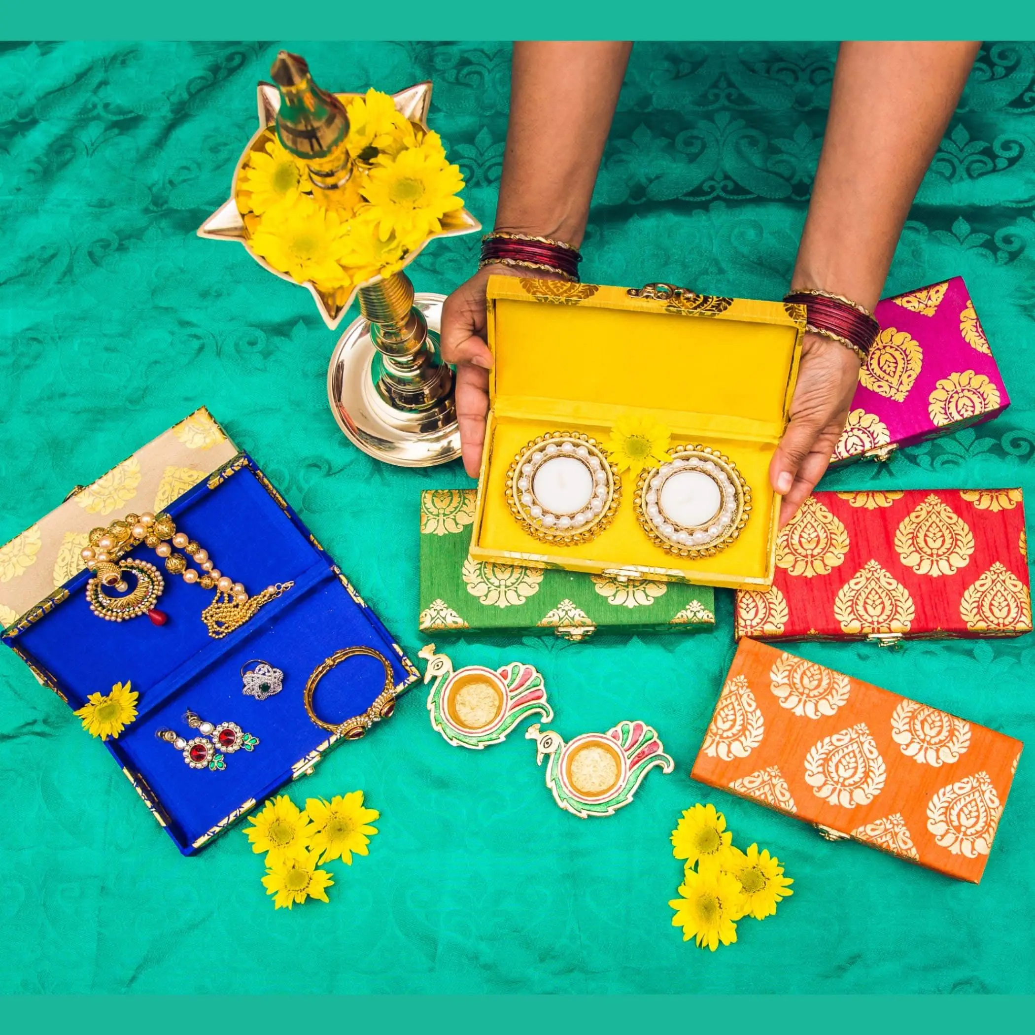 Elegant Brocade Gift Boxes | Wooden Fabric Favor for Weddings, Mehndi, Eid, Diwali | Multicolor Options | Cherished Traditions Await