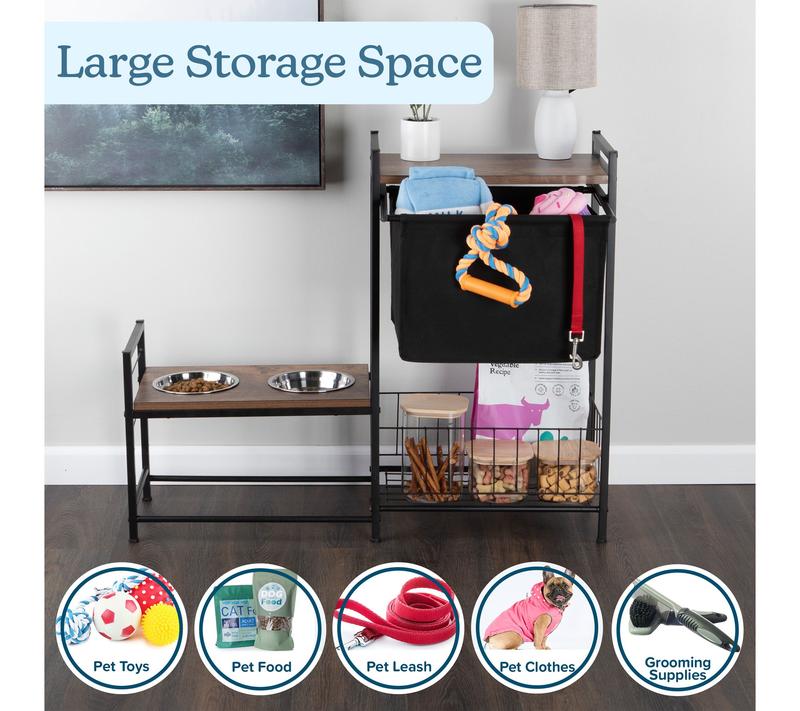 PETMAKER Elevated Pet Bowls w/ Storage & 3 Adjustable Heights