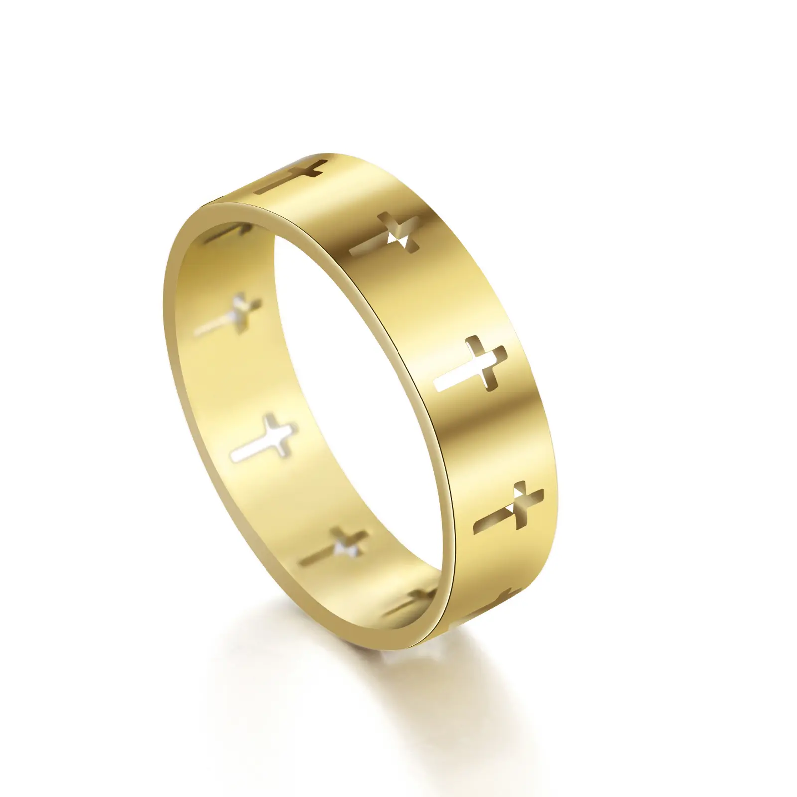 Stainless steel ring hollow cross ring smooth polished men and women daily wear gift