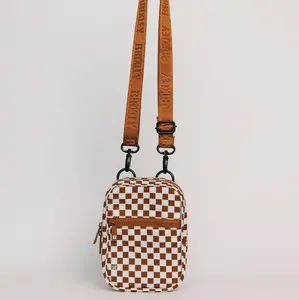 Brown Checkered Crossbody Sling