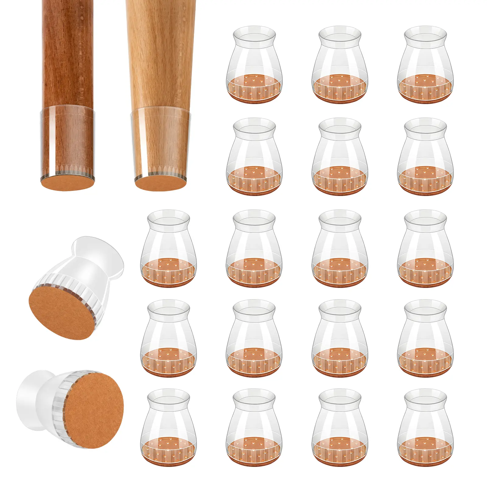 24PCS Silicone Chair Leg Protectors with Felt Pads, High-Elastic Home Office Furniture Leg Covers for Hardwood Floors, Anti-Scratch, Noise Reduction