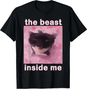 100% cotton Unisex The Beast Inside Me Funny Cat Meme T-Shirt for
