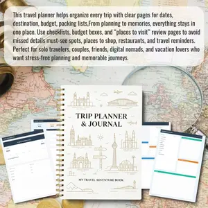 A 70-page travel planning handbook and journal  a portable itinerary checklist template, including daily diary, date, destination, budget, packing list, and other features, with a soft leather hardcover, compact notebook, specially designed for travel pl
