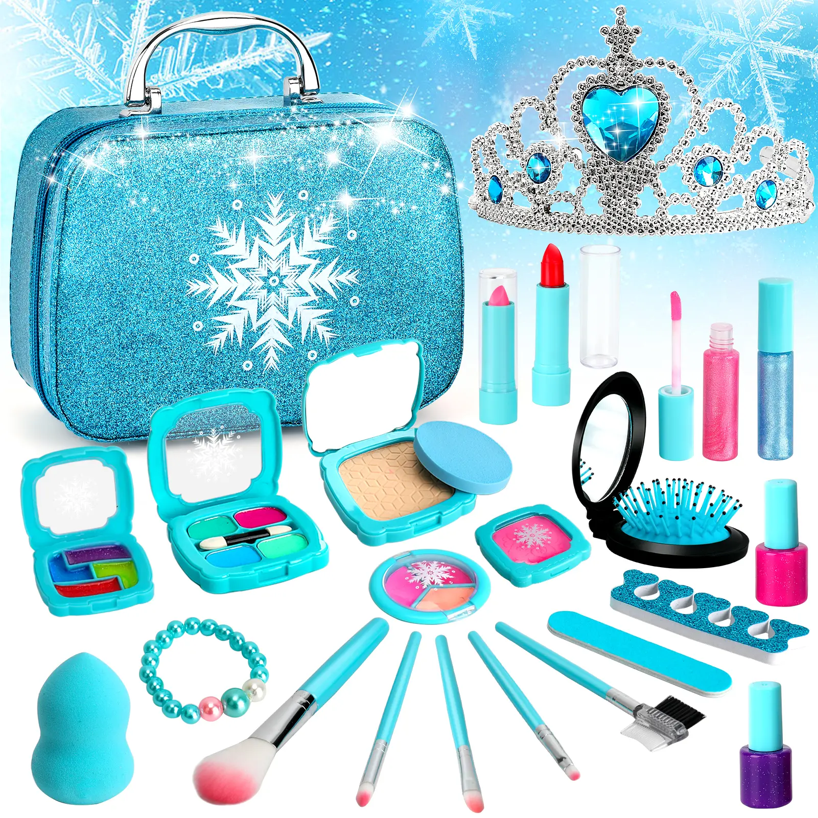 25 PCS Kids Makeup Set for Girls. toybundles, kids christmas gifts, Washable Girl's Toy Real Frozen Makeup Kit, Kids toys, Christmas Birthday Gifts, kids stuff for girls, Ages 3 4 5 6 7 8 9 10 11 12 Years Old Girl
