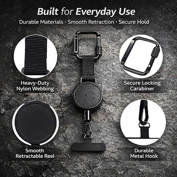 Outdoor Anti-Theft Phone Lanyard, Retractable Phone Tether with Locking Carabiner, for Hiking/Skiing/Climbing/Fishing