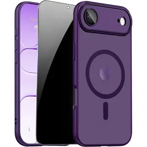 for iPhone  Air Case with Privacy Screen Protector and Camera Protection Compatible with MagSafe Magnetic Translucent Matte Shockproof Phone Cover for iPhone 17 Air Women/Girls, Purple