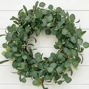 24 Inch Eucalyptus Wreath for Front Door Large Artificial Greenery Wreath with Olive Leaves and Berries Farmhouse Spring Summer Decor for Porch Wall Window All Season