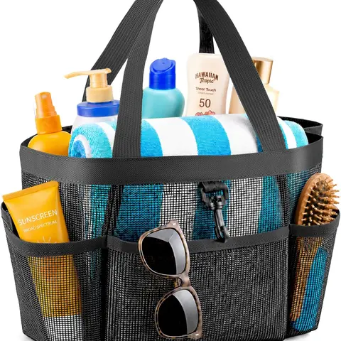 8-Pocket High-Capacity Quick-Dry Ventilated Mesh Bathroom Shower Caddy - 1 Count Portable Foldable Multifunctional Hanging Toiletry Organizer for Dorm-To-Beach Use, Gym, Home Supplies
