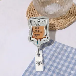 2D 2D Flat 1pc Humorous "100% Pure Coffee" Acrylic Retractable ID Badge Holder – Suitable for Nurses, Workers, Doctors, LPN Caregiver ID Holders | Funny and Durable ID Design | Ideal Gift, 2D Flat