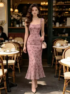2026 Strapless Mesh Print Dress, Elegant Chic Evening Gown, Perfect for Special Occasions, Unique Design, High-Quality Material