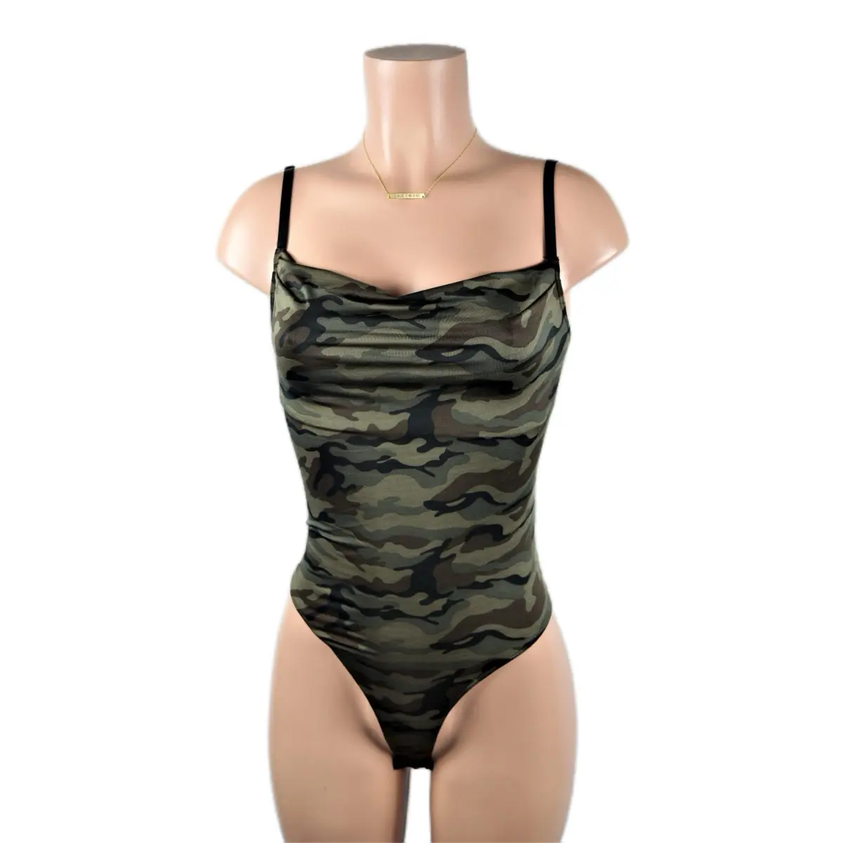 Kamika Camo Suit Bodysuits Camouflage Cowl Spandex Womenswear