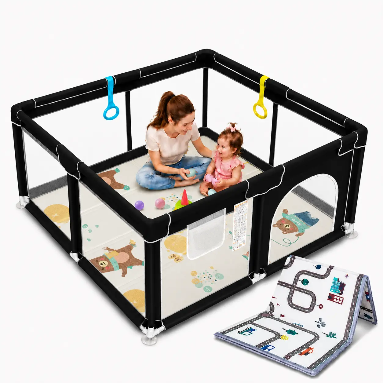 Sturdy Safe Playard for Baby, 47.2x47.2in ABS Plastic Square Playpen, Large Adjustable Safety Activity Center with Gate & Mat, Portable Stainless Steel Indoor-Outdoor Baby Furniture, Travel Playpen, Playpen For Baby