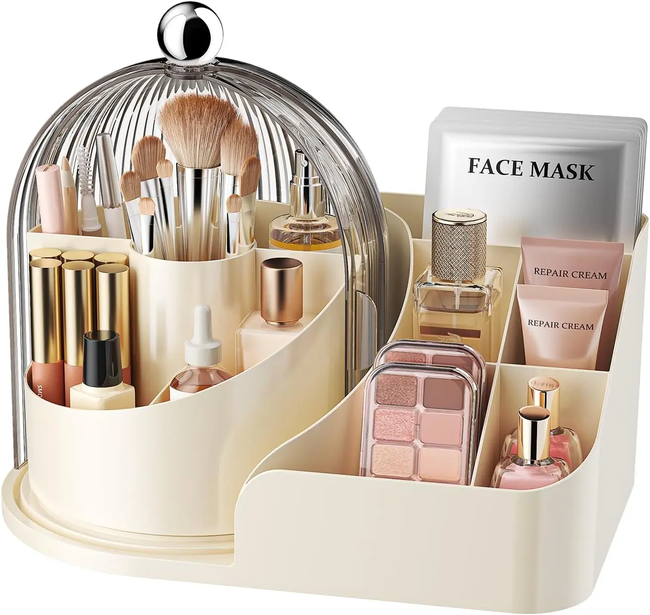 360 Rotating Makeup Organizer with Clear Dust Lid, Multi-compartment Perfume & Makeup Brush Holder, Large Capacity Vanity Desk Storage for Cosmetics, Skincare, Kitchen, Pantry, Bathroom Countertop
