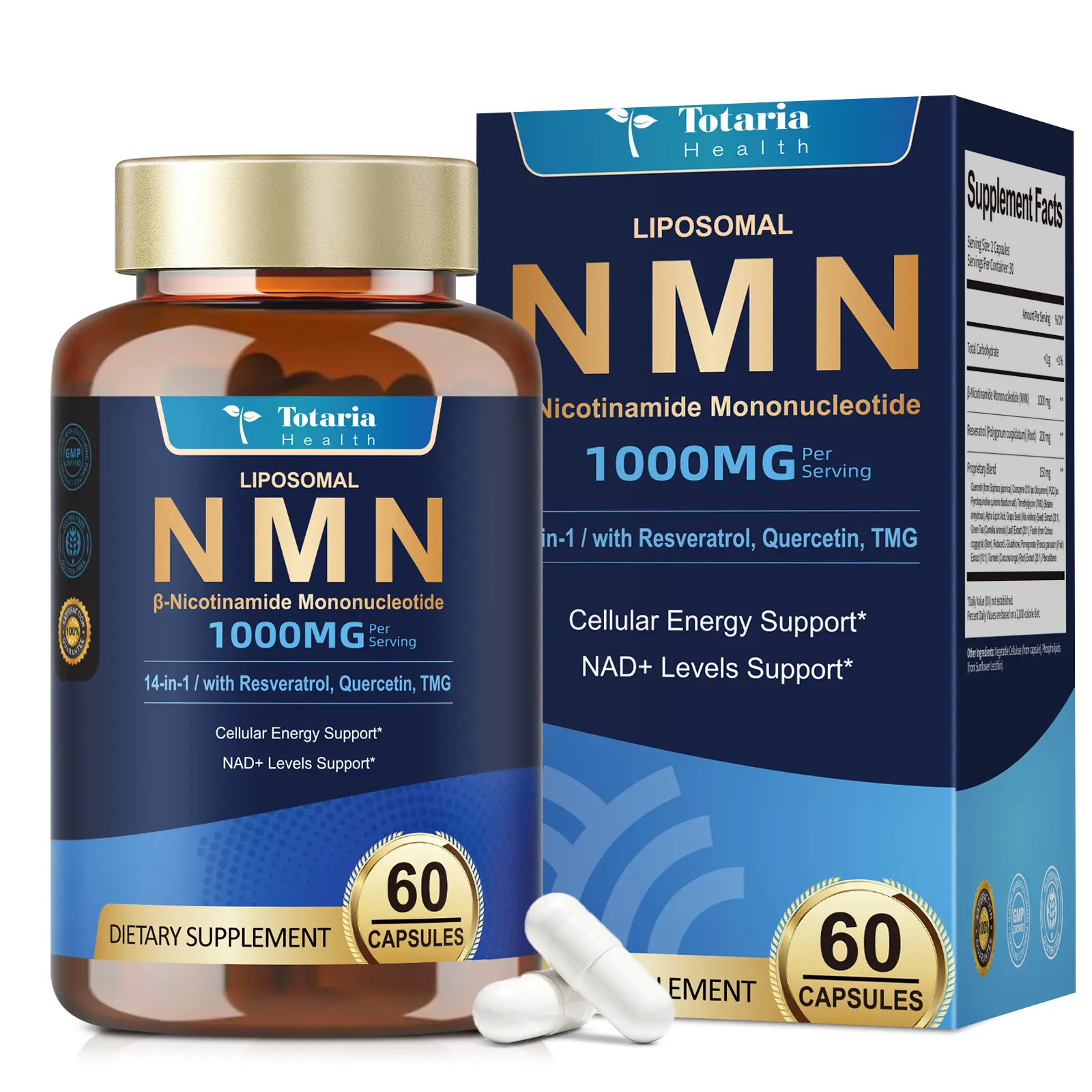 Totaria Liposomal NMN Supplement 1000mg, 14-in-1 NMN Resveratrol Complex with Coenzyme Q10, TMG, Quercetin, ALA, PQQ, Support NAD Levels, Cellular Energy & Healthy Aging, 60 Capsules, GMP, Filler Free. #weeklydeals #tiktokshopbacktoschool