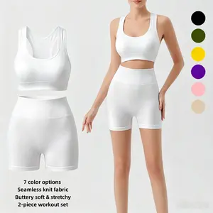 Seamless 2-Piece Workout Set - High Waist Yoga Shorts & Racerback Sports Bra, Tummy Control, Buttery Soft Stretchy Gym Outfit for Women