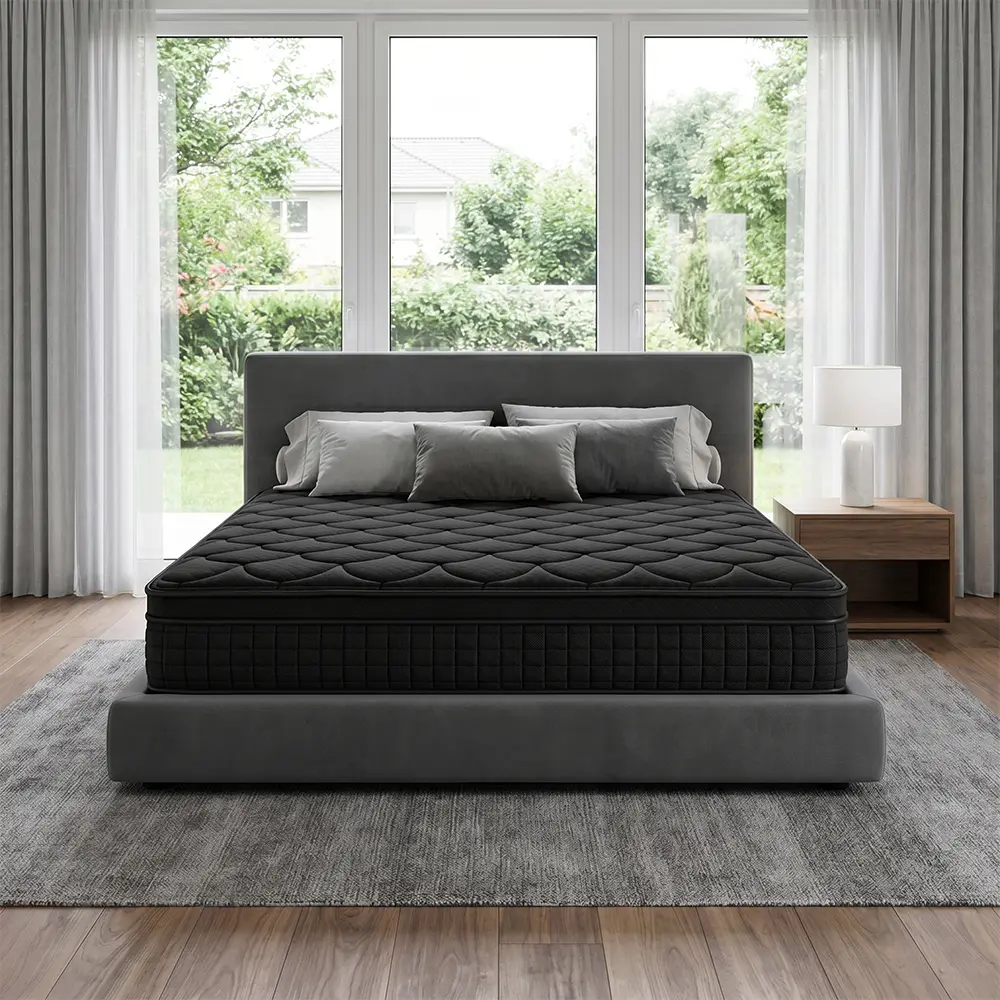 Twin, Full, Queen, King, black premium cloud feel breathable memory foam individual pocket spring mattress; thickness options: 8, 10, 12, 14 inches