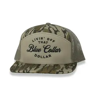 Blue Collar Dollar Hat | 7 Panel Trucker Cap | Adjustable Snapback Workwear Hat | Country Style Mesh Cap | Unisex Outdoor Streetwear Hat | Gift for Him