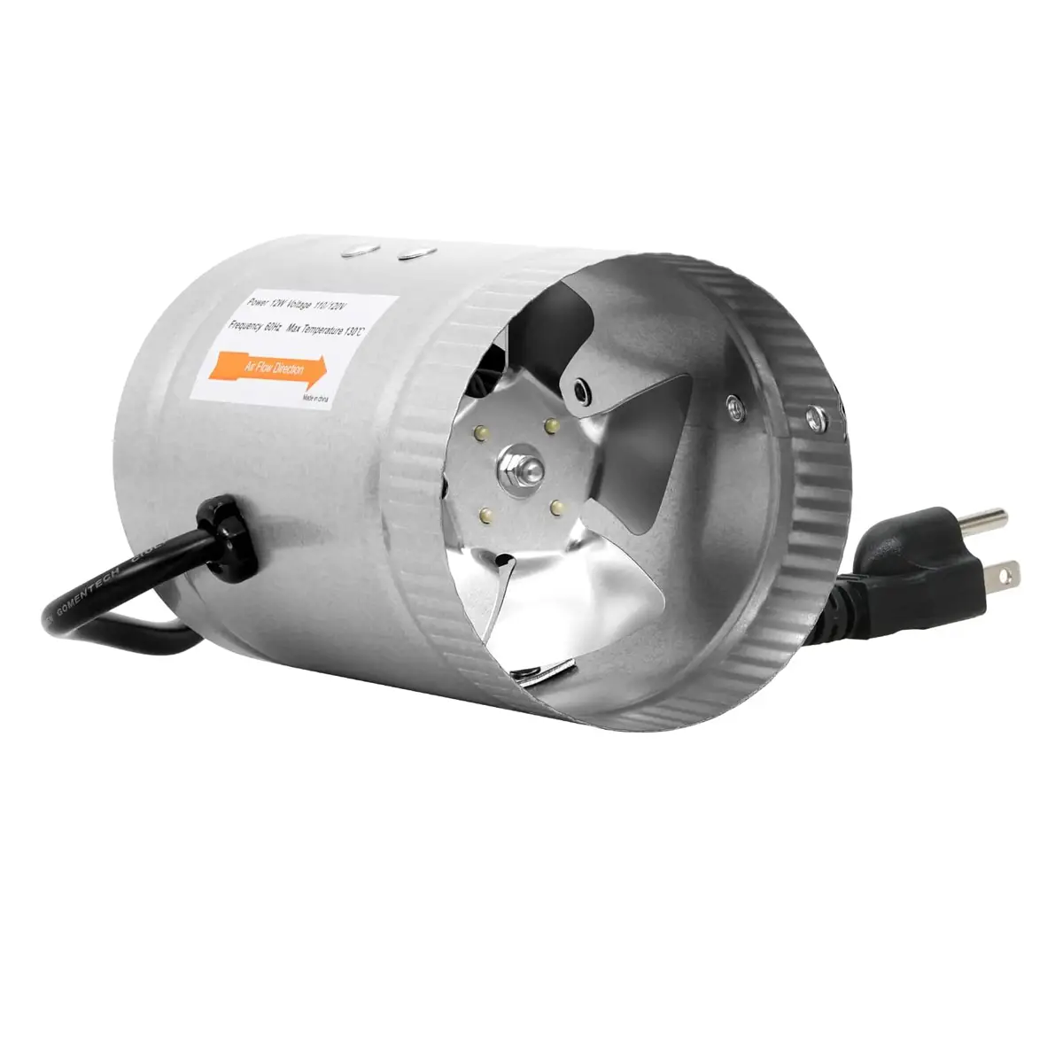 4 Inch 100 CFM Inline Duct Fan with Low Noise, Exhaust Booster for HVAC Ventilation in Grow Tent, Basements, Bathrooms and Kitchens, Grey