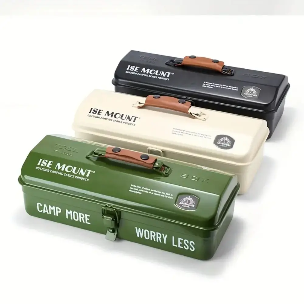 Professional outdoor gear, Survival Gear: Iron portable Toolbox Storage Box with waterproof and rustproof heavy-duty design! Double-lock safety buckles + durable handle, suitable for camping, hiking and professional use - all-weather protection