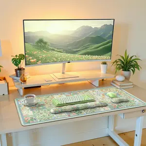 Pad and Keyboard Wrist Rest, Large  Desk Mat,  Pad Set with Wrist Pad for Keyboard, Cute Green Desk Pad Mat with Non Slip Base Office (Floral)