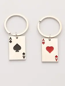 2pc Stainless Steel Keychains, Ace of Spades & Heart Design, Fashionable Men's Accessories, Durable and Trendy, Perfect Gift Choice
