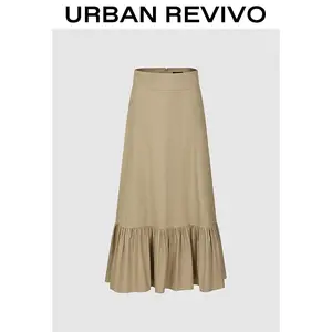 URBAN REVIVO Ruffle A-Line Maxi Skirts UWG550102 Casual Outfit 2025 Women Clothing Girl Elegant Fashion Trendy and Versatile OOTD Basic Minimalist