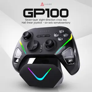 AJAZZ GP100 Esports controller, wireless game controller Hall linear joystick six axis motion sensing Hall dual cut trigger click switch mechanical buttons vibration sensing macro programming keys 1000 Hz return rate RGB Gaming Controller