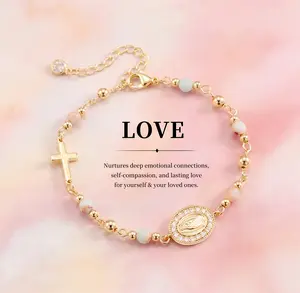 Tewiky Gemstone Beaded Bracelet with Shoushan Stone, White Turquoise & Pink Zebra Jasper Beads, Virgin Mary/Cross Coin Charm – Health, Energy & Love Faith Jewelry Gift for Women & Men For Mother's Day tiktokshopspringglowup summervibes