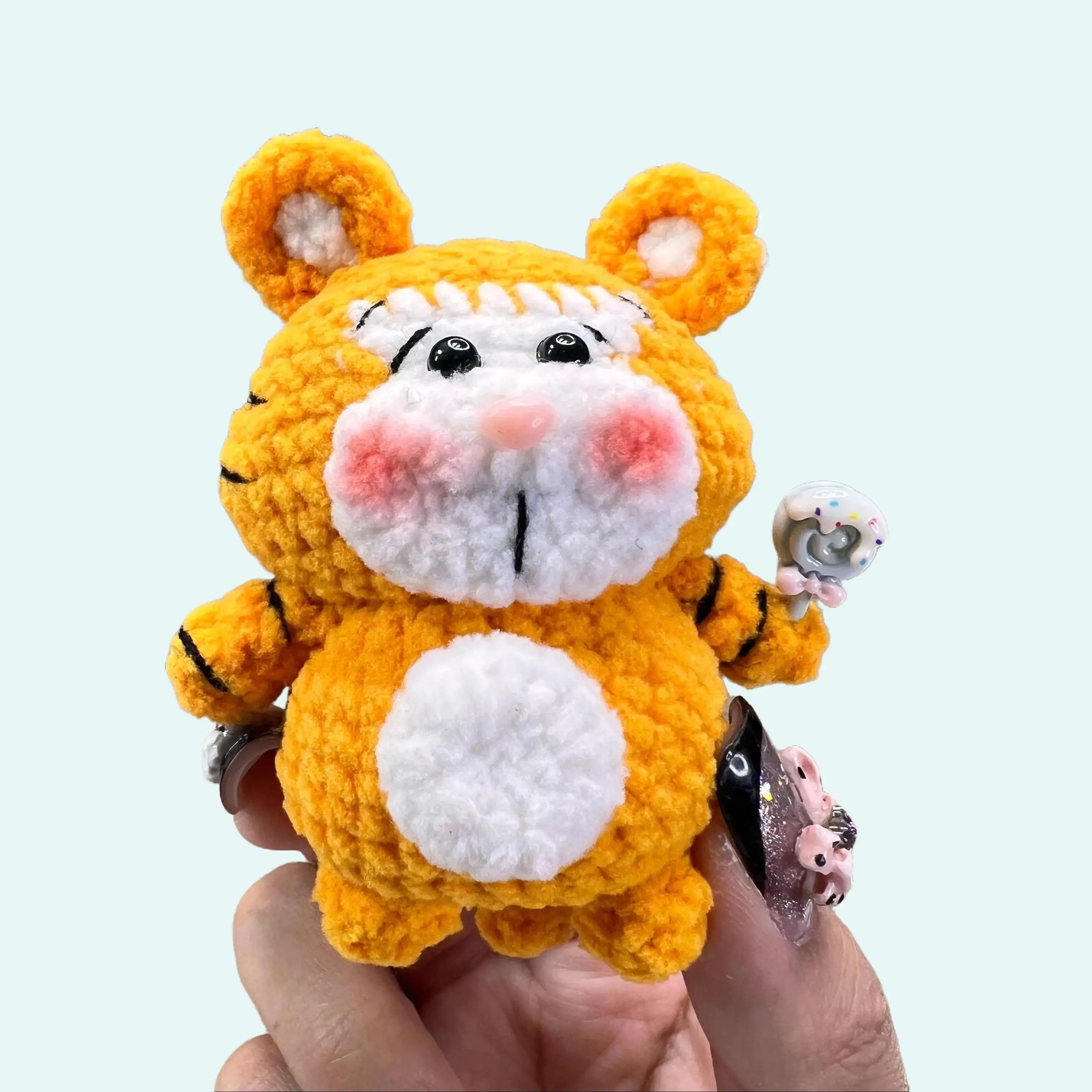 Handmade Amigurumi Crochet Tiger Holding a Lollipop Plushie