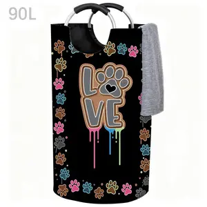 Adorable Dog and Floral Laundry Hamper - Large 90L Foldable Basket with Padded Handle, Portable Storage Bin for Bedroom/Bathroom, Great Gift for Holidays